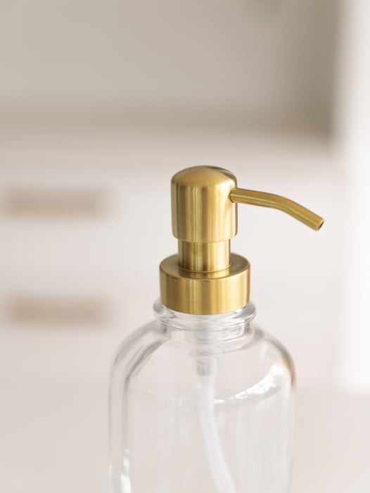 500ml Clear Glass Pump Bottle with Gold Pump - Little Label Co The Home of Organisation For Kitchen, Bathroom, Laundry & More