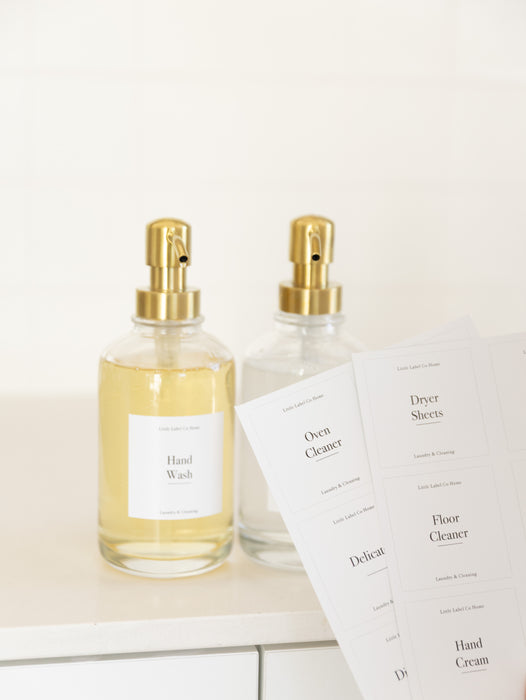 500ml Clear Glass Pump Bottle with Gold Pump - Little Label Co The Home of Organisation For Kitchen, Bathroom, Laundry & More