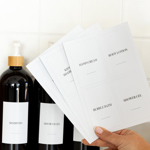 Bathroom Bottle Stickers - 12 Label Pack - Little Label Co Australia - The Home of Organisation For Kitchen, Bathroom, Laundry & More