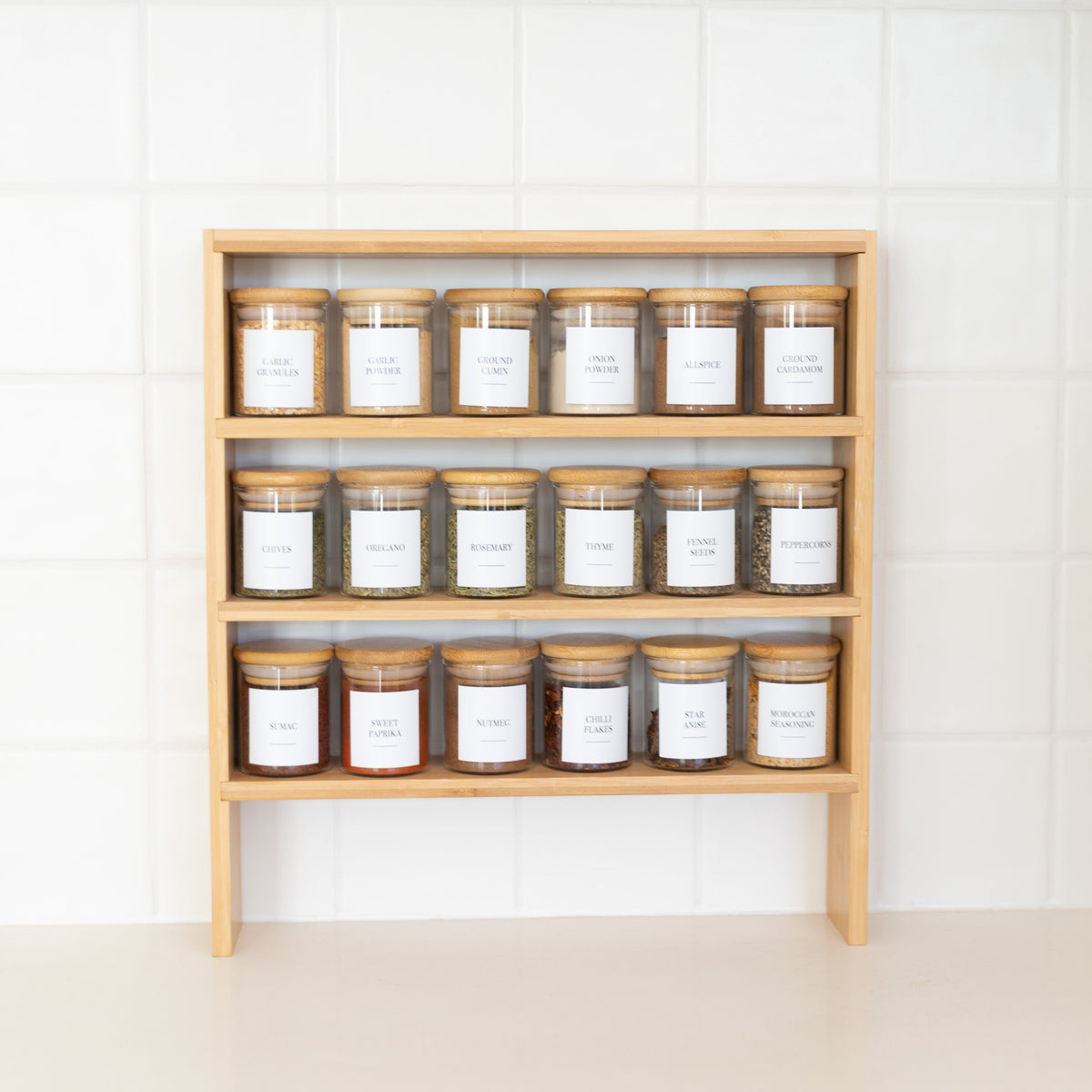 Standing 4-Tier Spice Rack with 18 75ml Herb & Spice Jars Pack