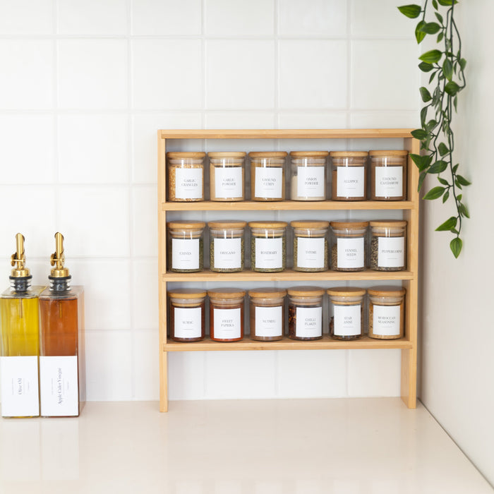 Standing 4-Tier Spice Rack with 18 x 75ml Herb & Spice Jars Pack