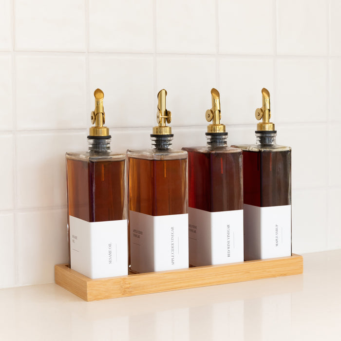 Oil & Vinegar Book Bottles with Bamboo Tray - 4 Pack