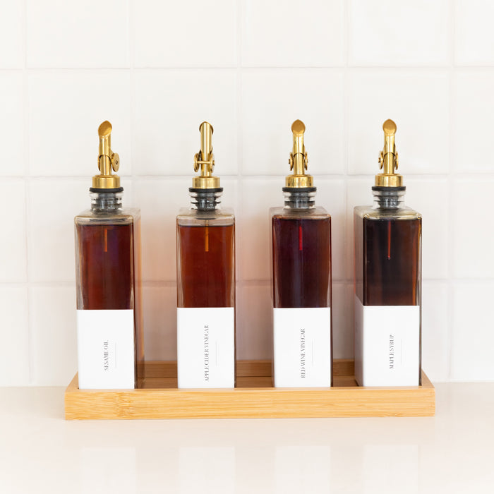 Oil & Vinegar Book Bottles with Bamboo Tray - 4 Pack