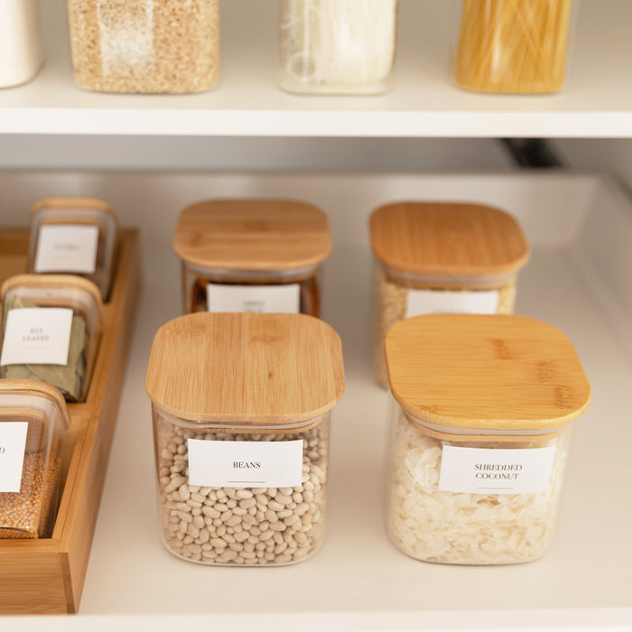 Complete Square Bamboo & Glass Pantry Organisation Set