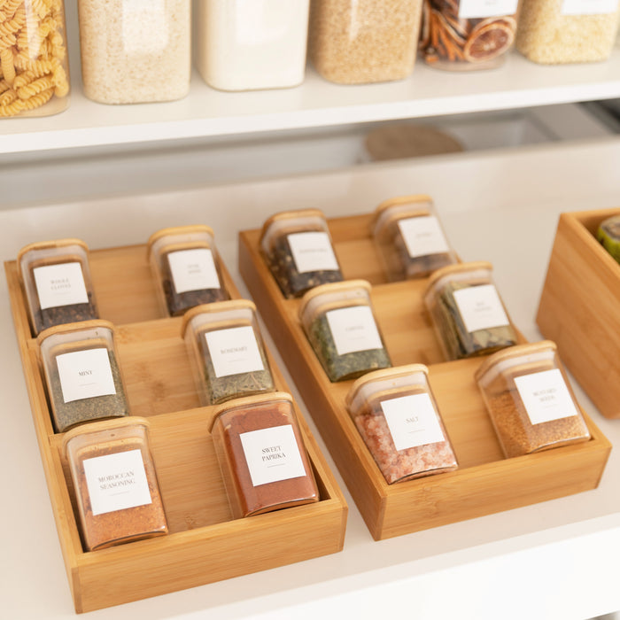 Complete Square Bamboo & Glass Pantry Organisation Set