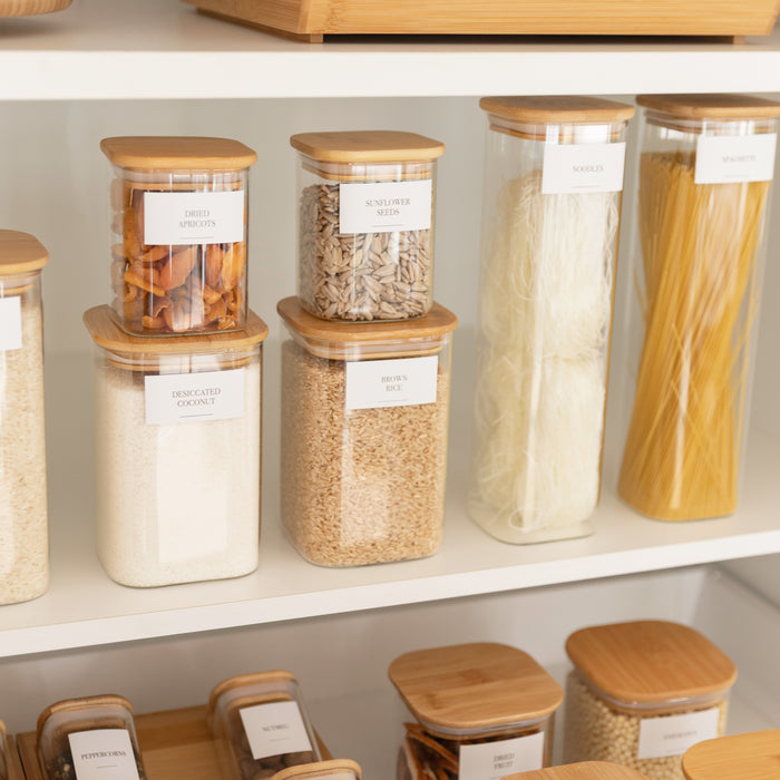 Complete Square Bamboo & Glass Pantry Organisation Set