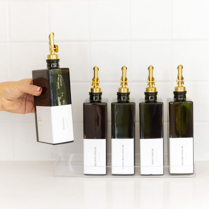 Green Oil & Vinegar Book Bottles with Acrylic Tray - 5 Pack