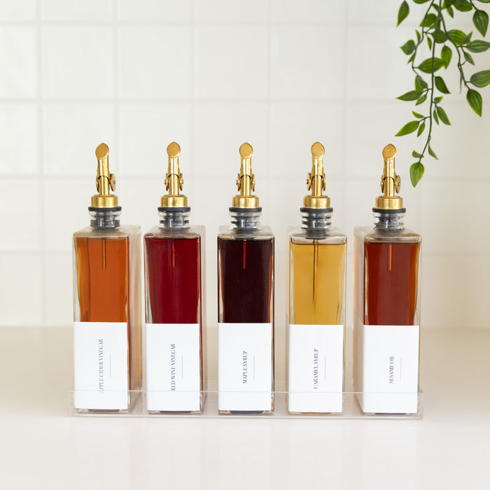 Oil & Vinegar Book Bottles with Acrylic Tray - 5 Pack