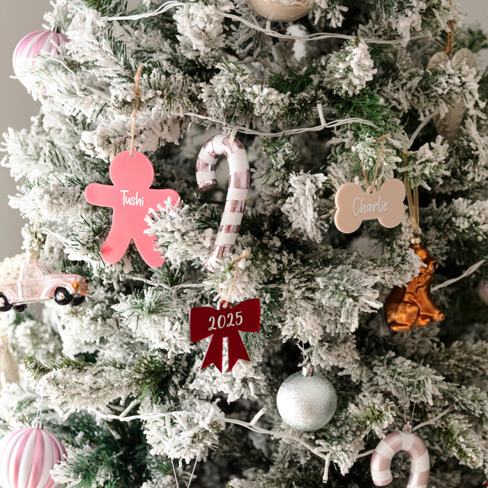 Personalised Christmas Bow Acrylic Baubles (with label)