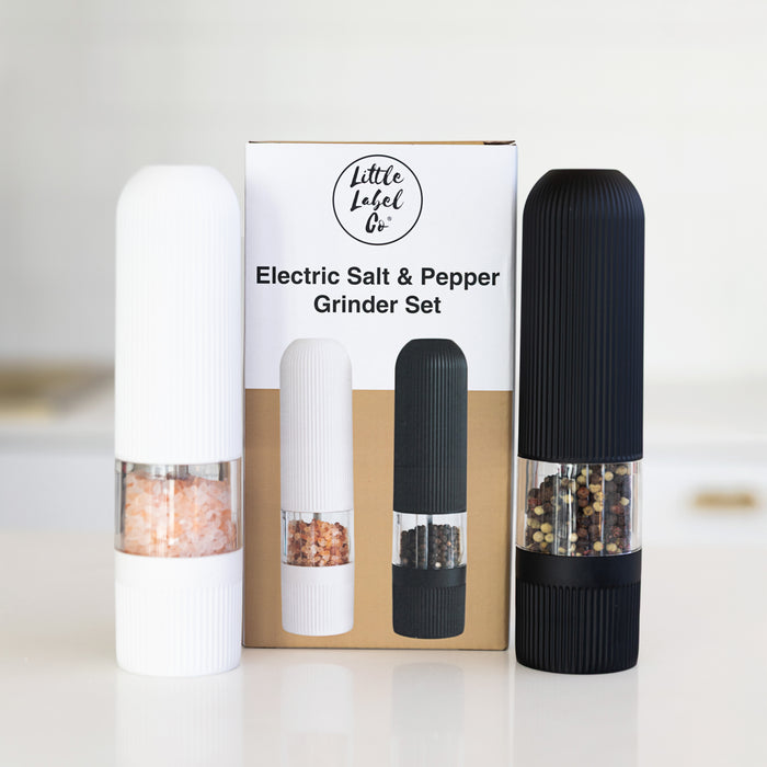 Electric Salt & Pepper Grinder Set - Little Label Co The Home of Organisation For Kitchen, Bathroom, Laundry & More