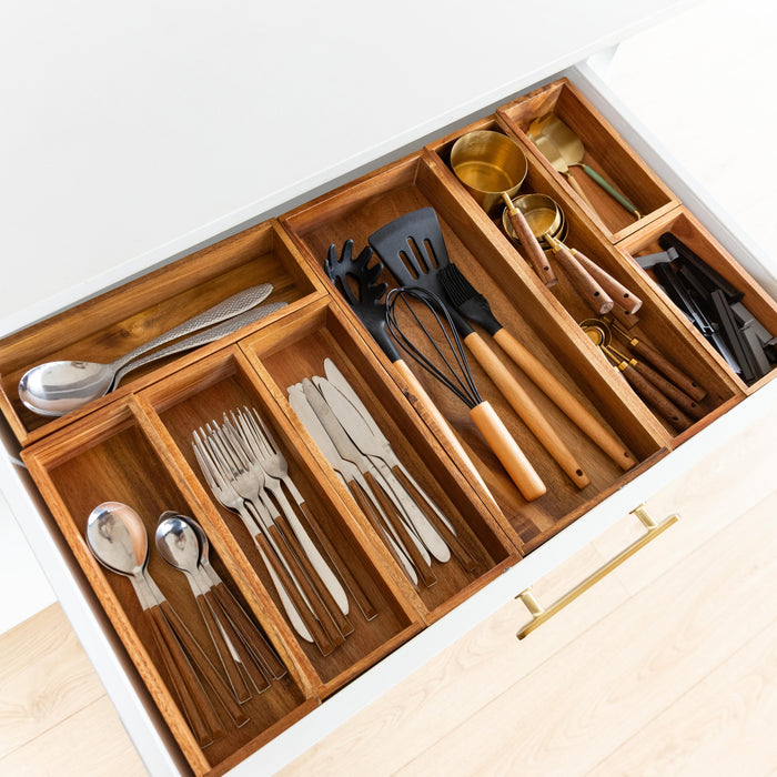 Complete Acacia Wood Drawer Organiser Set of 8