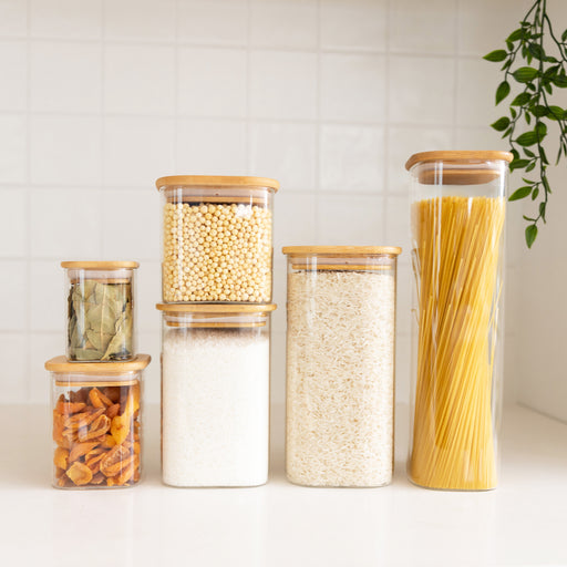 Square Glass and Bamboo Storage Jar - 500ml - Little Label Co The Home of Organisation For Kitchen, Bathroom, Laundry & More