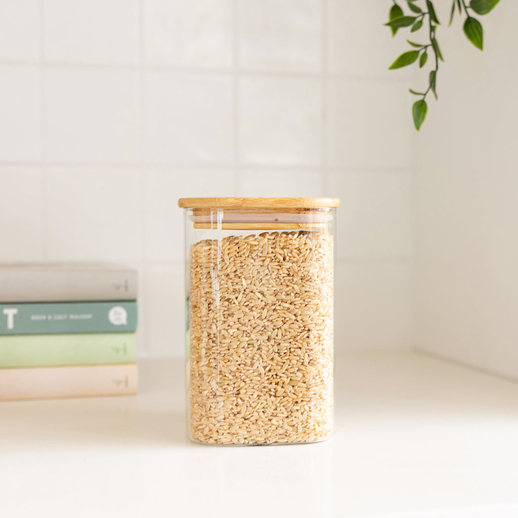 Square Glass and Bamboo Storage Jar - 1.25L