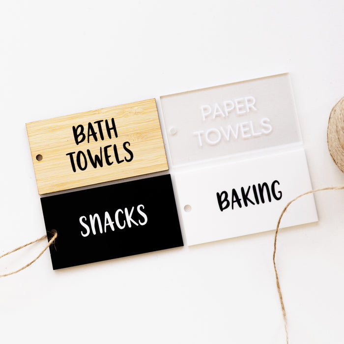 Swing Acrylic and Bamboo Tags (with custom labels) - Little Label Co The Home of Organisation For Kitchen, Bathroom, Laundry & More