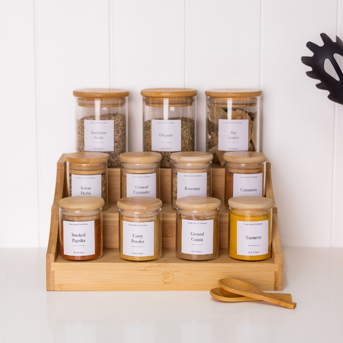 Mini Bamboo Shelf with 8 x 75ml & 3 x 200ml Herb & Spice Jars Pack