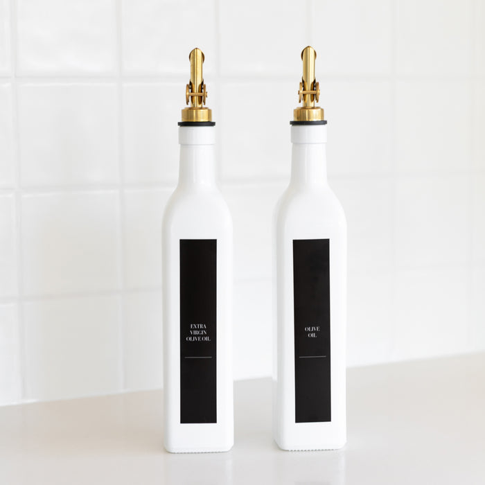 White Oil & Vinegar Bottle with Gold Pourer - 500ml - Little Label Co The Home of Organisation For Kitchen, Bathroom, Laundry & More