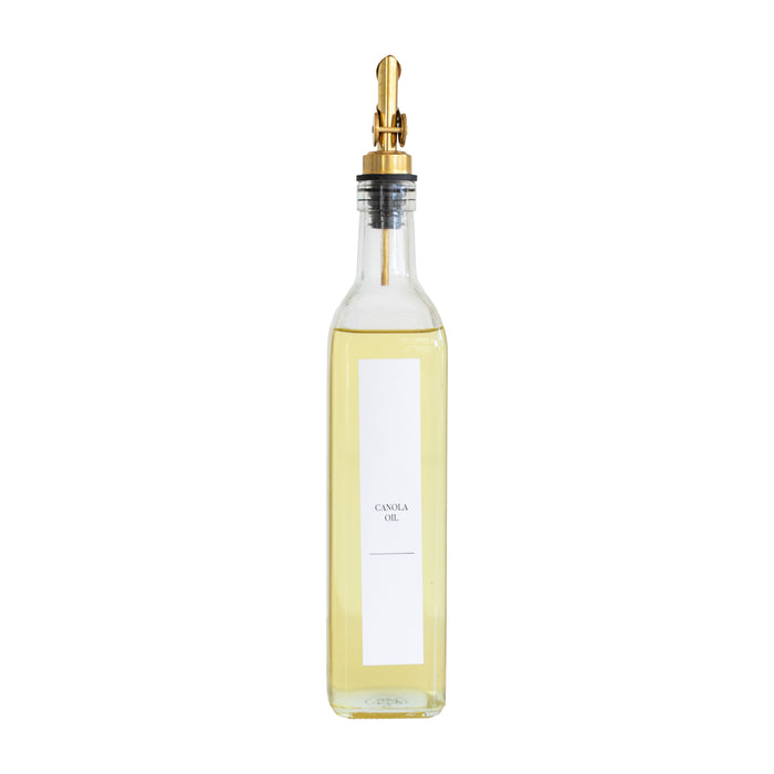 Clear Oil & Vinegar Bottle with Gold Pourer - 500ml - Little Label Co The Home of Organisation For Kitchen, Bathroom, Laundry & More