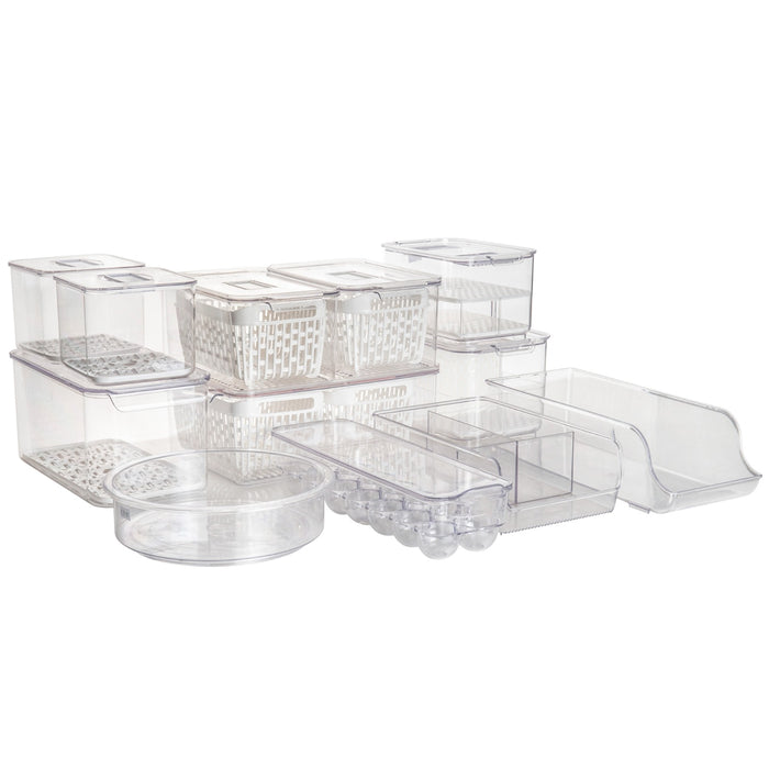Living Innovation Kitchen Refrigerator Organizer, Fridge and Freezer  Storage Trays Large+Food Containers with Lids L1(6P)+L2(2P), Set of 9