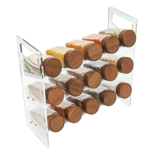 Acrylic 3-Tier Herb & Spice Rack with 15 Acacia Wood Shaker Spice Jars - Little Label Co - - Acacia Storage Jars, bundle, Food Storage Containers, Herb & Spice Jars, Herb & Spice Organisation, Kitchen Organisation, Value Packs