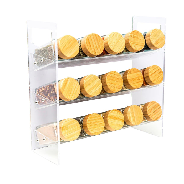 Acrylic 3-Tier Herb & Spice Rack with 15 Bamboo Wood Shaker Spice Jars - Little Label Co - Kitchen Organizers - Bamboo Storage Solutions, bundle, Herb & Spice Jar Storage, Herb & Spice Jars, Herb & Spice Organisation, Kitchen Organisation, Value Packs