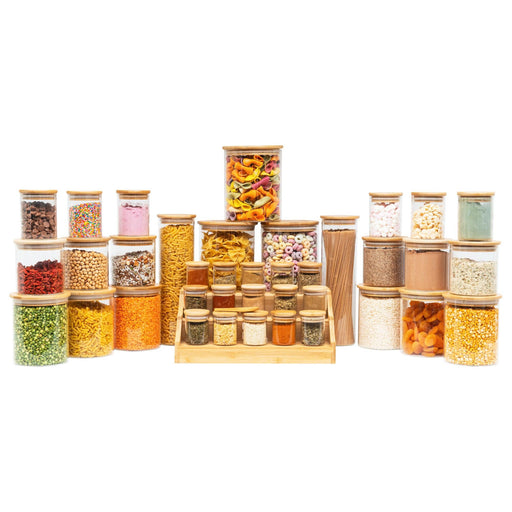Bamboo Glass Deluxe Pack - Little Label Co - Kitchen Organizers - Bamboo Storage Solutions, bundle, Herb & Spice Jar, Herb & Spice Jars, mw_grouped_product, Storage Containers, Value Packs