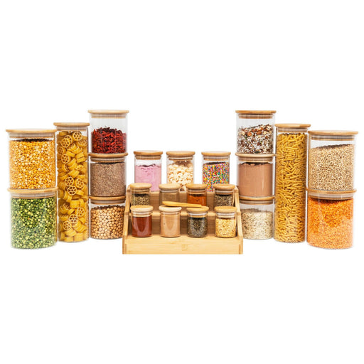 Bamboo Glass Starter Pack - Little Label Co - Kitchen Organizers - Bamboo Storage Solutions, bundle, Catchoftheday, Herb & Spice Jar, Herb & Spice Jars, mw_grouped_product, Storage Containers, Value Packs