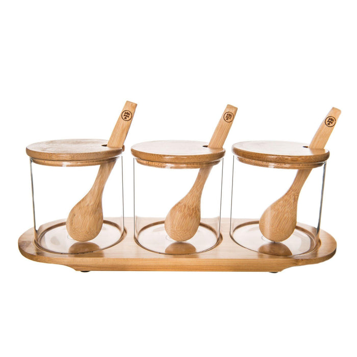 Bamboo Glass Trio Set Round 250ml - Little Label Co - Food Storage Containers - 60%, Bamboo Storage Solutions, Catchoftheday