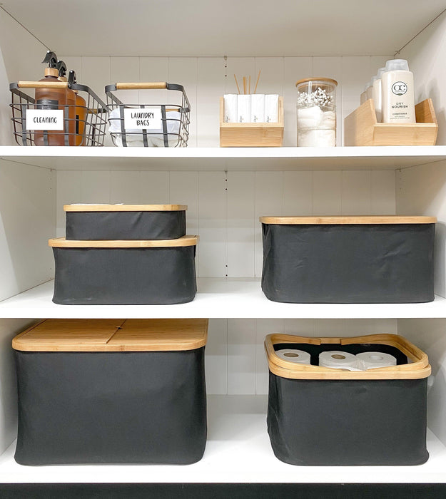 Black Fabric Bamboo Linen Storage Basket - Medium - Little Label Co - Laundry Baskets - 30%, Catchoftheday, warehouse