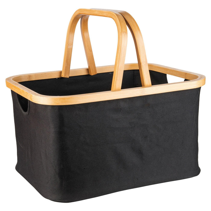 Black Fabric Bamboo Linen Storage Basket with Handles - Little Label Co - Laundry Baskets - 60%, Catchoftheday, warehouse
