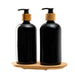 Black Glass Pump Bottles with Bamboo Tray - Little Label Co - Kitchen Tools & Utensils - 20%, Catchoftheday, Storage Containers