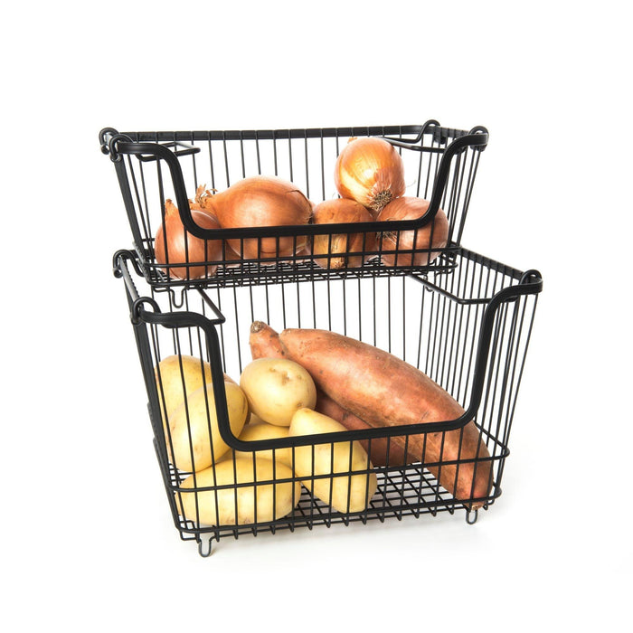 Black Stackable Wire Baskets (set of 2) - Little Label Co - Baskets - 20%, Catchoftheday, warehouse