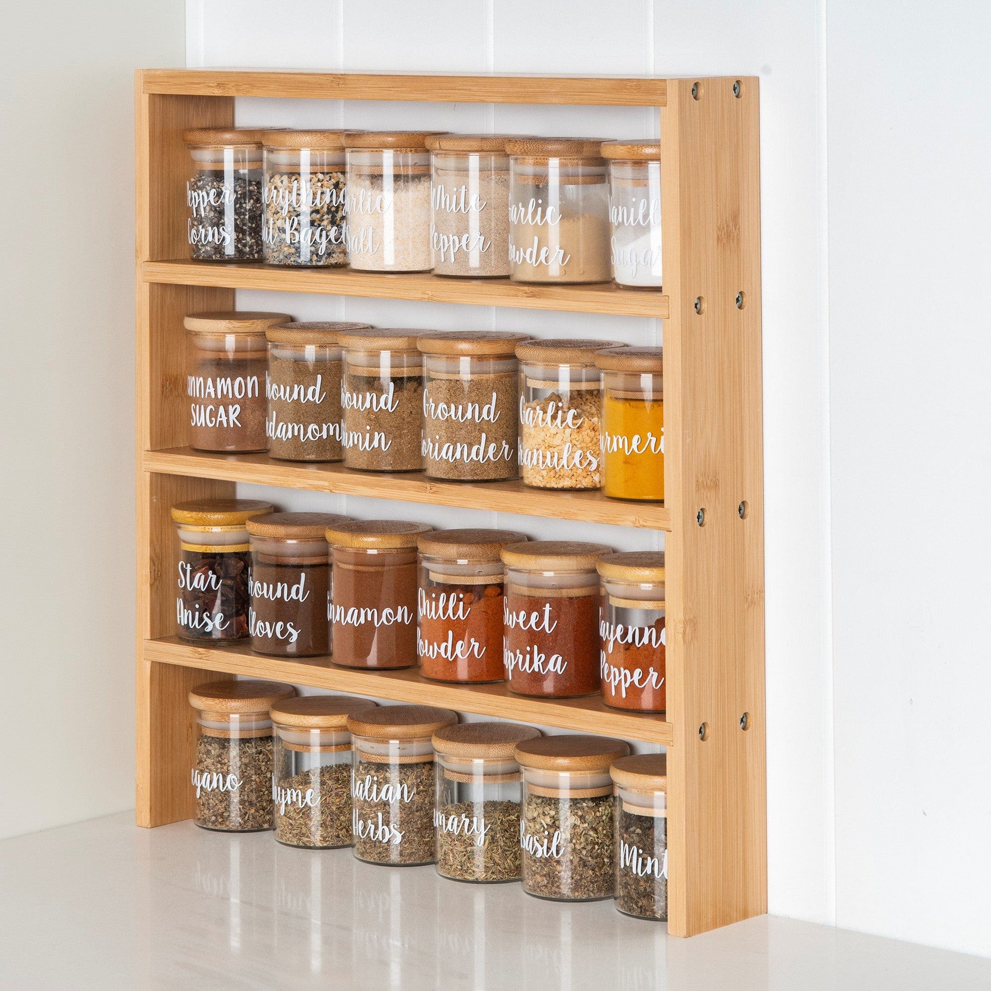 Standing 4-Tier Spice Rack with 24 75ml Herb & Spice Jars Pack