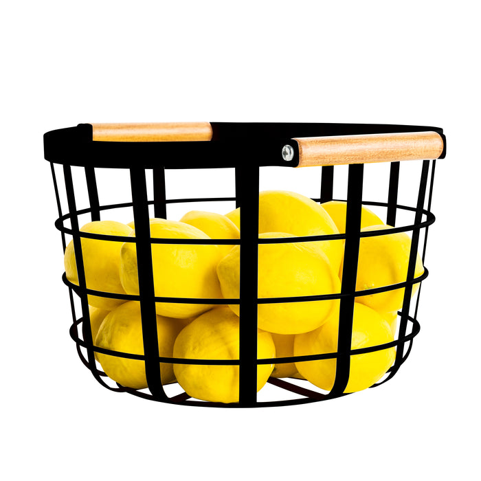 Black Round Storage Basket with Bamboo Handle