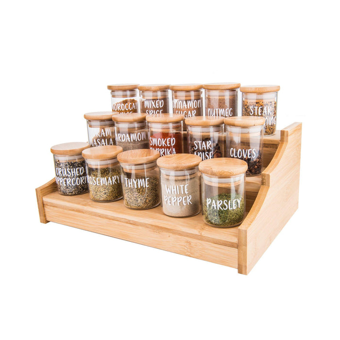 Spice Container Set Glass Spice Organizer Jars for Seasoning with Bamboo  Spoon Lid Kitchen Spices Storage Salt Pepper Spice Jar