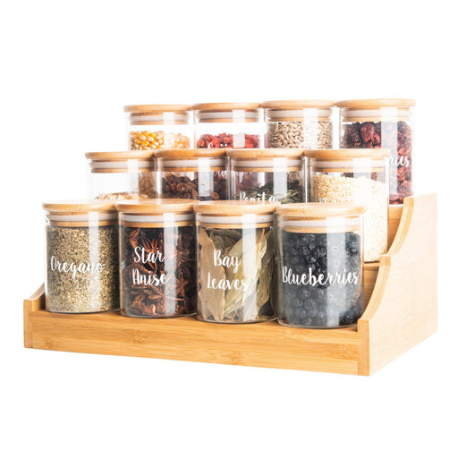 Buy 25 Pc Bamboo Glass Spice Jars WITH Rack & Customizable Labels
