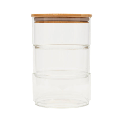 Large Round Stackable Bamboo Glass Jar - (pack of 3) - Little Label Co - Bathroom Accessories - 20%, Bamboo Storage Solutions, Catchoftheday, Storage Containers