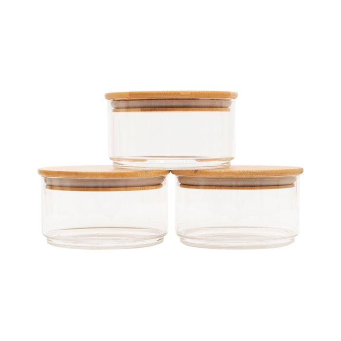 Large Round Stackable Bamboo Glass Jar - (pack of 3) - Little Label Co - Bathroom Accessories - 20%, Bamboo Storage Solutions, Catchoftheday, Storage Containers