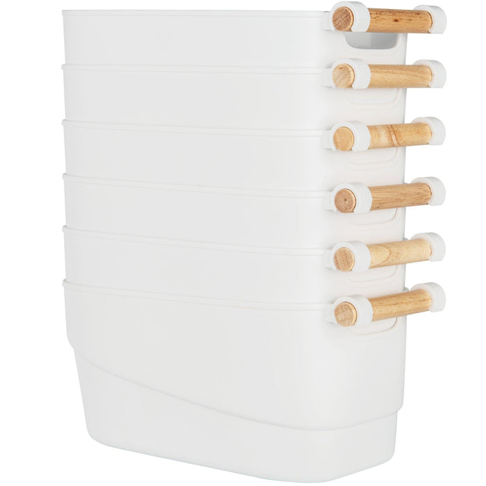 Large White Storage Tub with Wooden Handle
