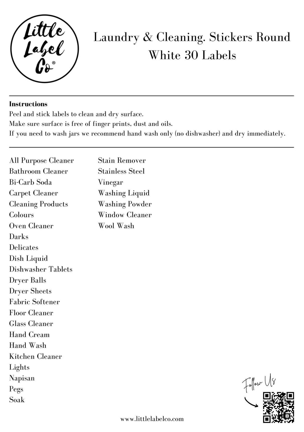 Shop Laundry & Cleaning Stickers (30 labels) Black or White Laundry