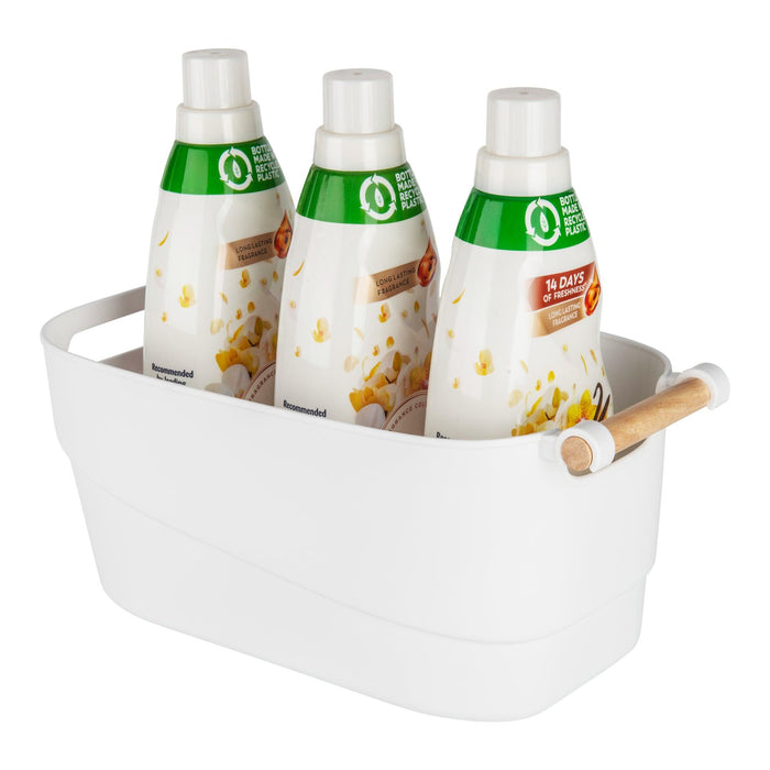 Medium White Storage Tub with Wooden Handle - Little Label Co - New to Store - 