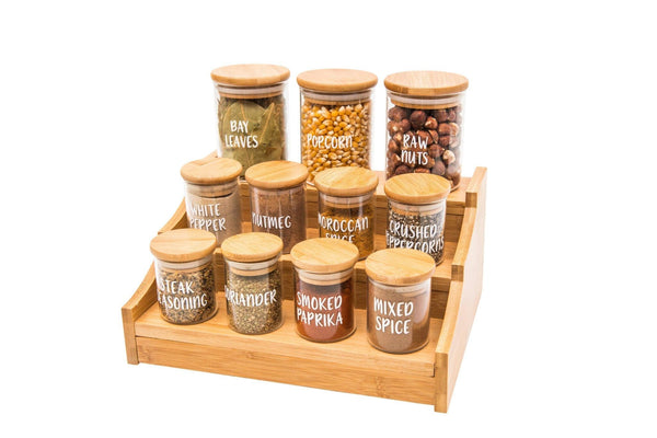 Bamboo Spice Rack & Spice Jar Label Bundle