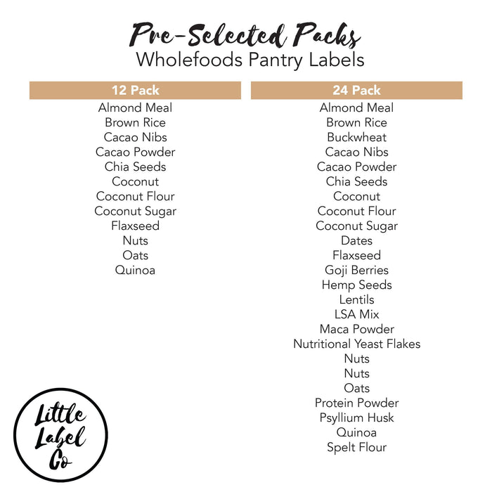 Pre-Selected Wholefoods Pantry Label Packs - Little Label Co - Labels & Tags - 30%, Pre-Selected Labels