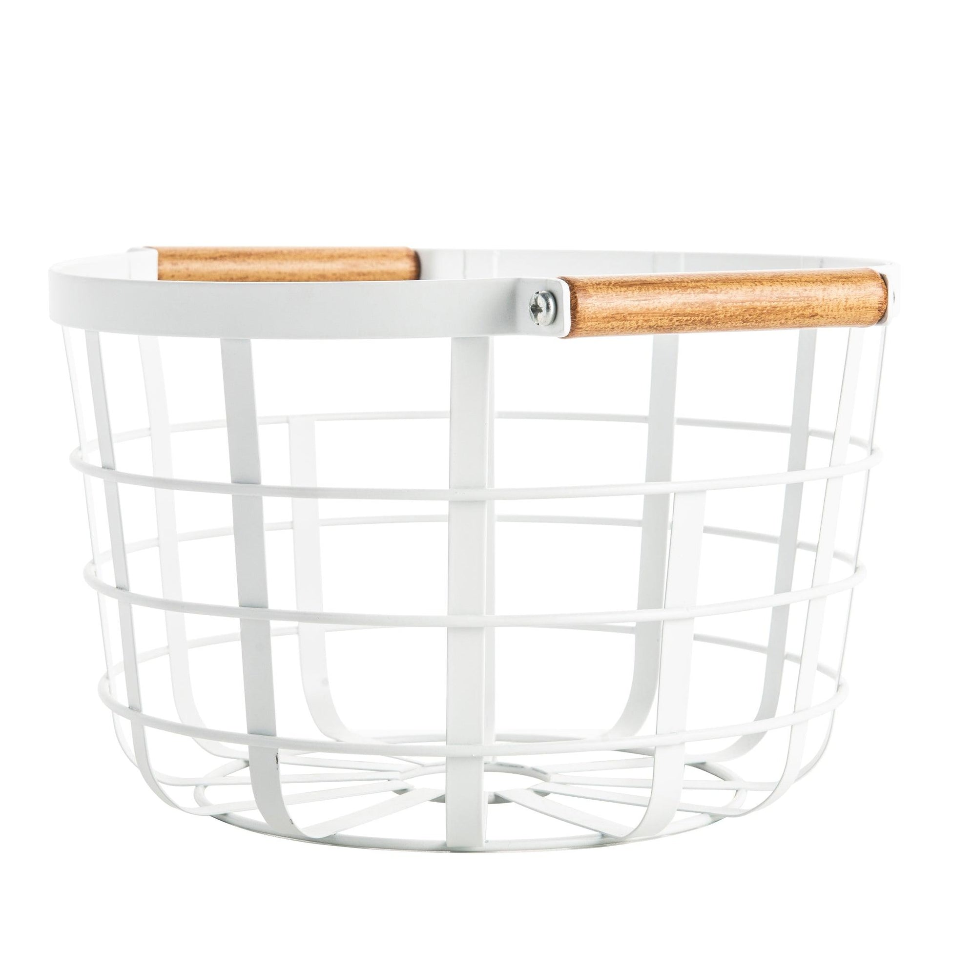 White Round Storage Basket with Bamboo Handle Little Label Co