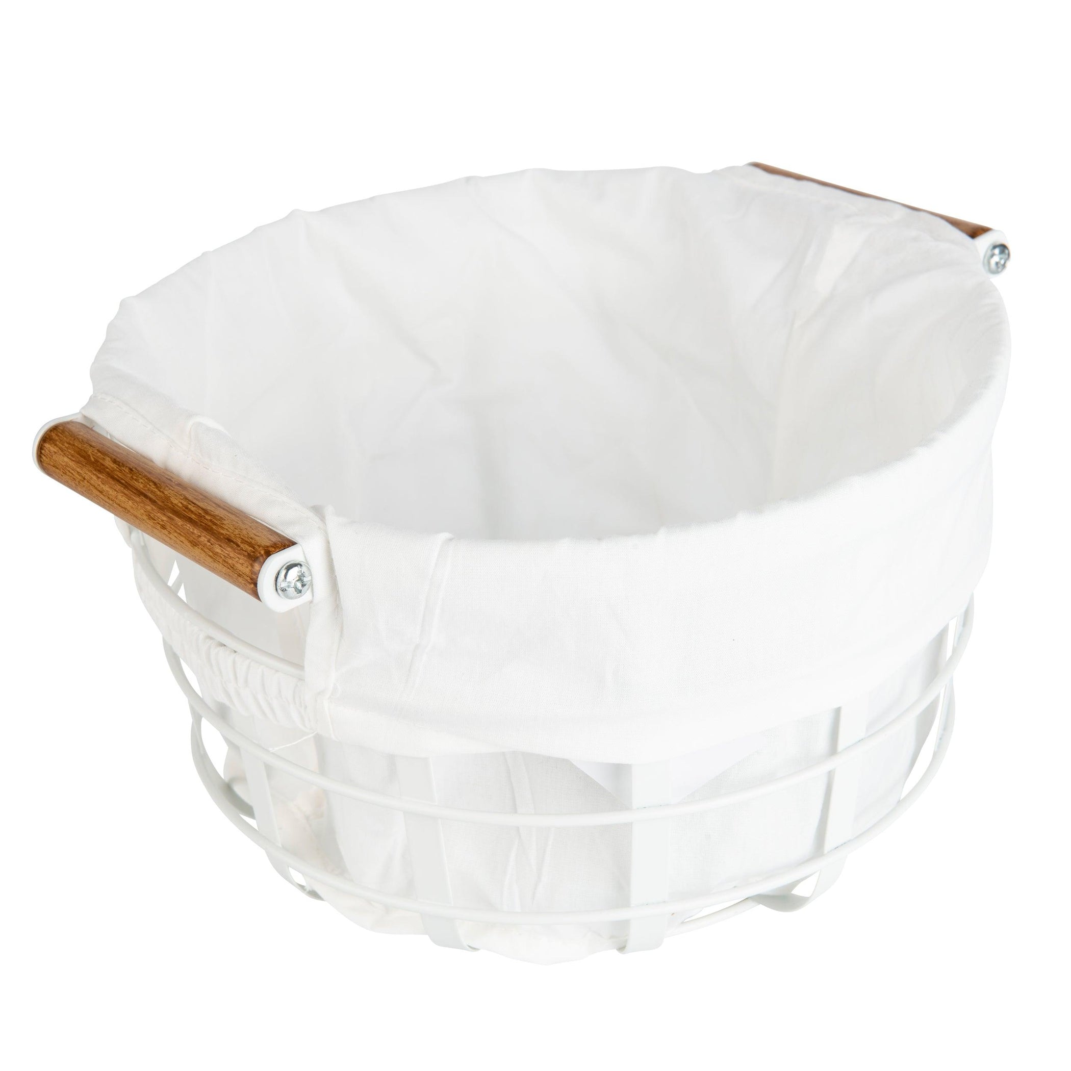 White Round Storage Basket with Bamboo Handle Little Label Co