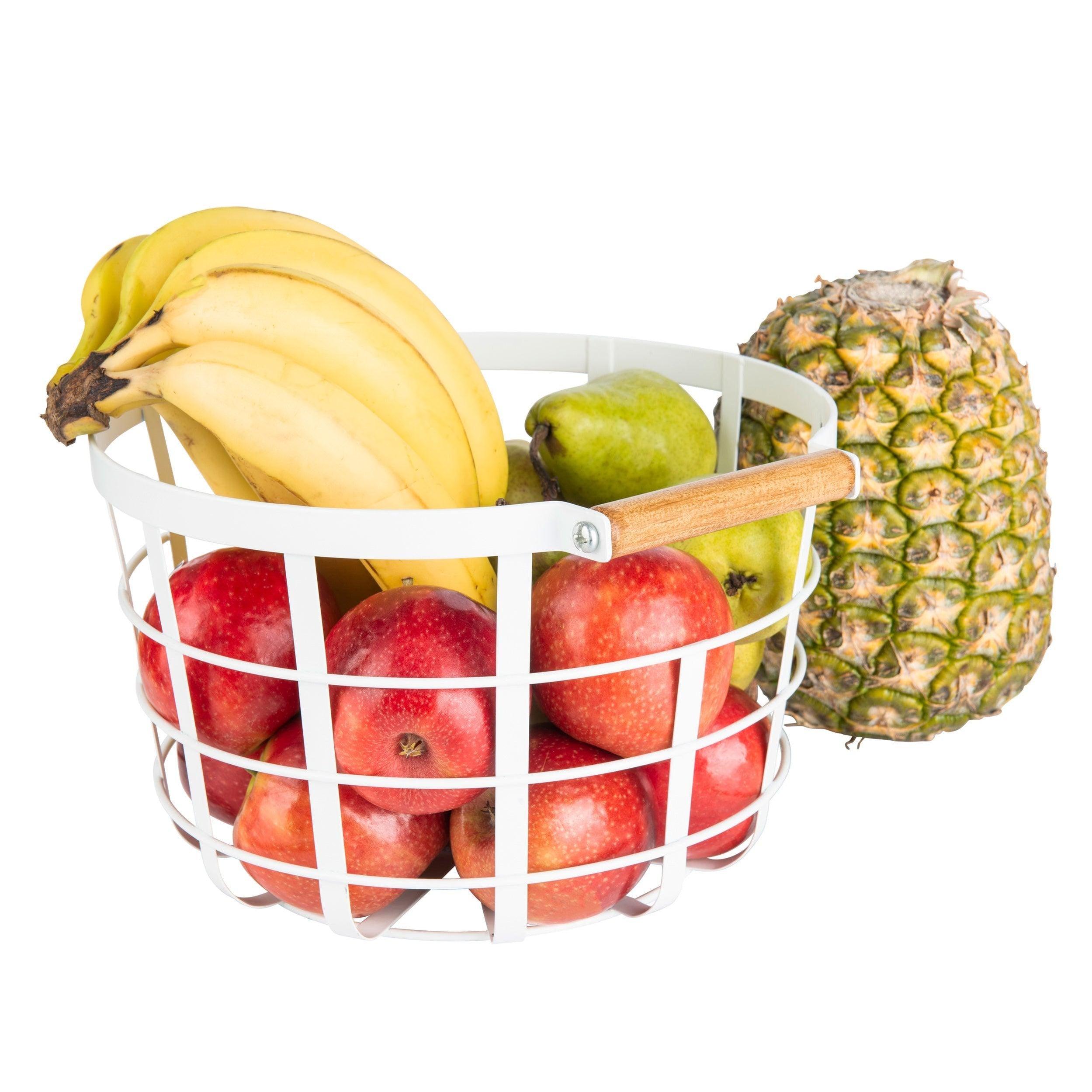 White Round Storage Basket with Bamboo Handle Little Label Co