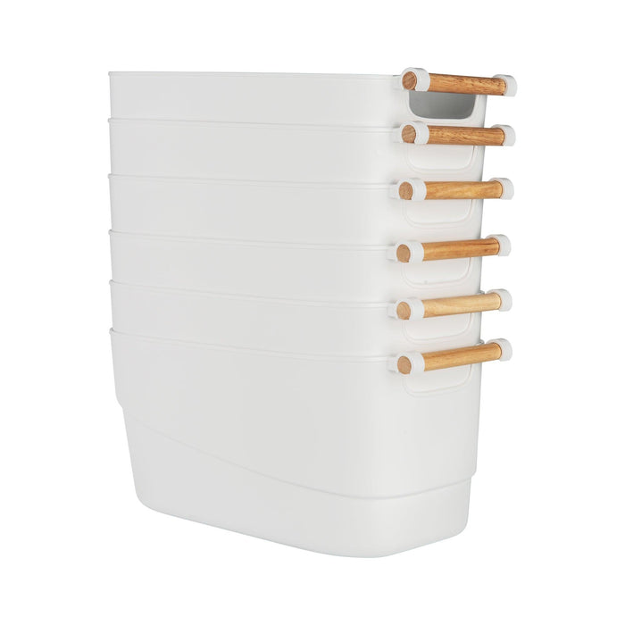 Small White Storage Tub with Wooden Handle