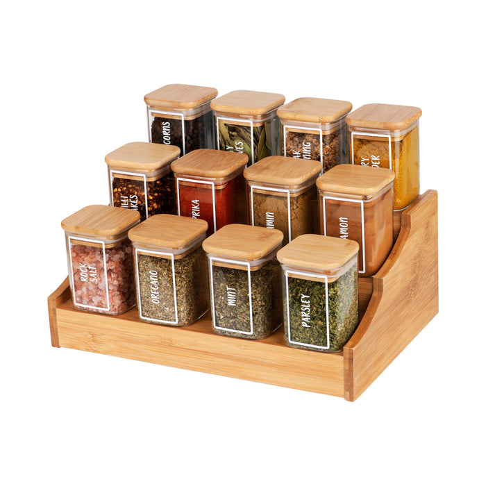 Square Bamboo Glass Herb & Spice Jars 200ml