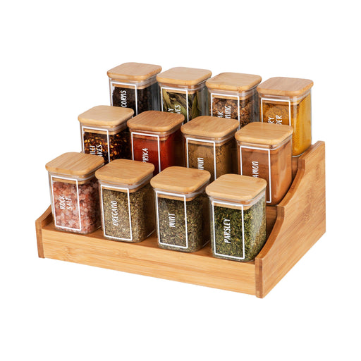 SQUARE GLASS JAR TRIO with BAMBOO LIDS and VINYL LABELS (with