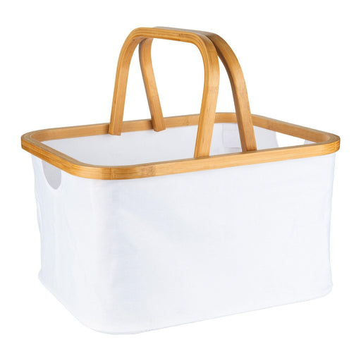 White Fabric Bamboo Linen Storage Basket with Handles - Little Label Co - Laundry Baskets - 60%, Catchoftheday, warehouse