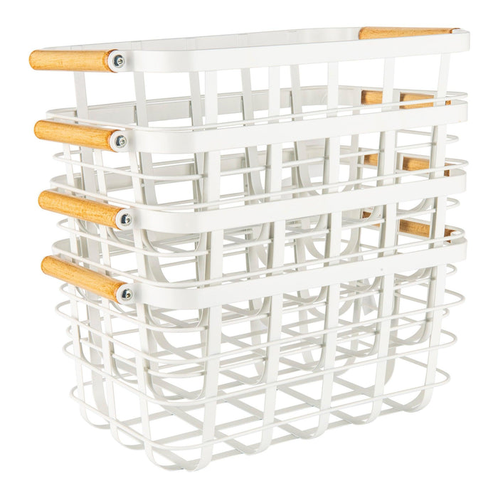 White Storage Basket with Bamboo Handle
